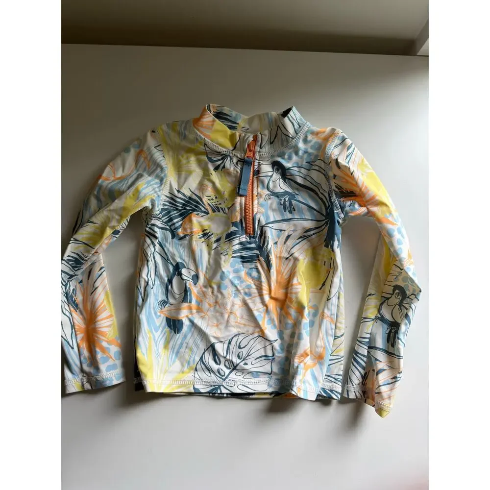 $30 Ruffle Butts Birds of Paradise Long Sleeve Rash Guard Swim - 4T